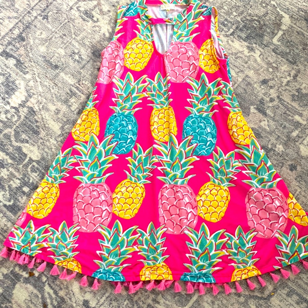 Simply Southern womens pineapple dress Fuschia Sz small S
